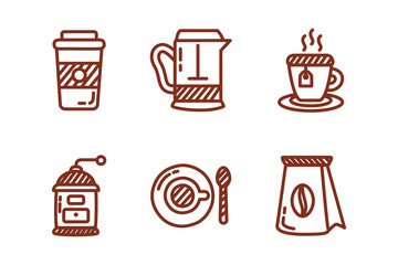 bundle of coffee and tea line style icon