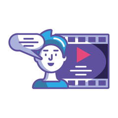 man with media player on white background