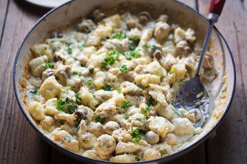 Creamy chicken, mushroom, gnocchi parsley bake