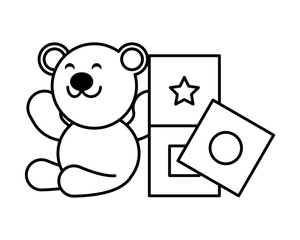 teddy bear with cubes toy on white background, baby toys