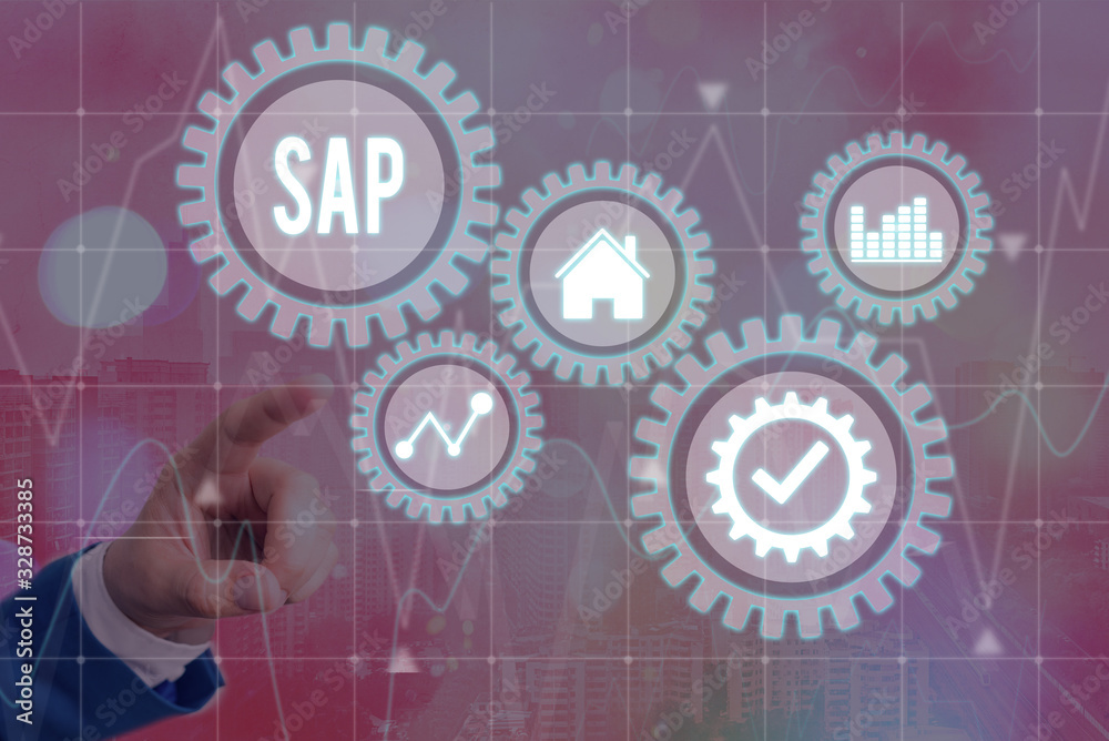 Poster writing note showing sap. business concept for sap business process automation software. erp enterpr