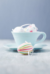 Easter Decoration. Bright wooden background.