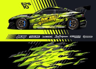 Car wrap racing livery vector. Abstract stripe racing background for wrap race car, rally, drift car, cargo van, pickup truck and adventure vehicle. Full vector Eps 10. © zoulgraphic
