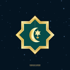 Fototapeta na wymiar Ramadan moon, stars. Party decoration. Golden star and moon. Greeting card, banner or invitation for muslim holly month Ramadan Kareem. Ramadan Kareem Design Background.