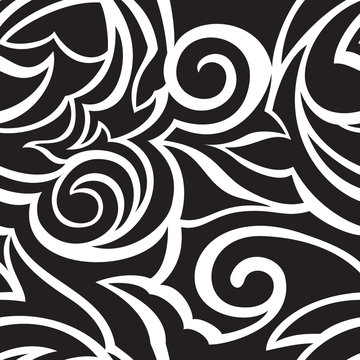Vector texture of black color isolated on white background spirals and broken abstract shapes. Floral pattern for fabrics or packaging. Ornament with with cuts