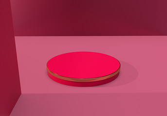 3d rendering of pink cylinder podium minimal studio and shadow background. Abstract 3d geometric shape object render