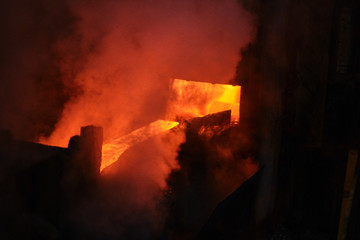 Hot steel pouring in steel plant