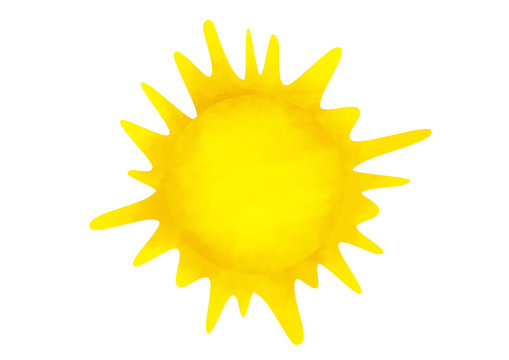 Decorative sun illustration in kids style. Clip art, sticker on white background