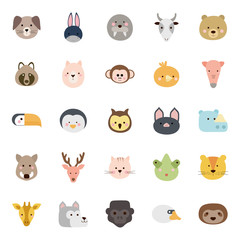 Obraz premium Cute animals cartoons flat style icon set vector design