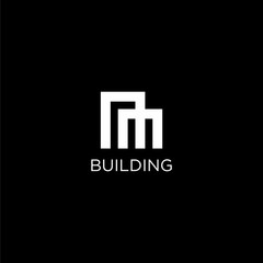 Clean logo design of letter nm and building with dark background - EPS10 - Vector.
