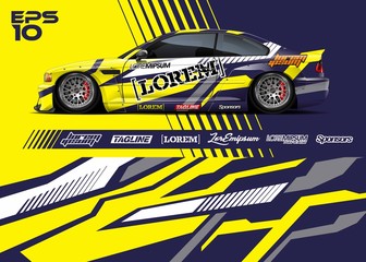 Car wrap racing livery vector. Abstract stripe racing background for wrap race car, rally, drift car, cargo van, pickup truck and adventure vehicle. Full vector Eps 10. © zoulgraphic