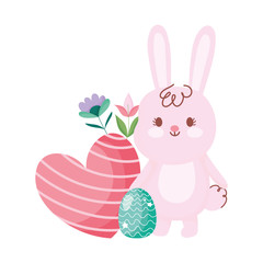 happy easter cute bunny with egg heart and flowers decoration