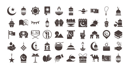 ramadan arabic islamic celebration icon set silhouette style icon
