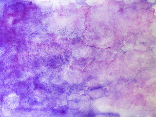 Violet ink and watercolor textures on white paper background. Paint leaks and ombre effects. Hand painted abstract image.