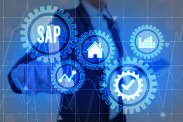 Writing note showing SAP. Business concept for SAP Business process automation software. ERP...