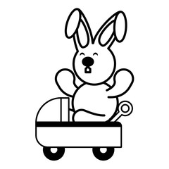 rabbit with baby car on white background, baby toys