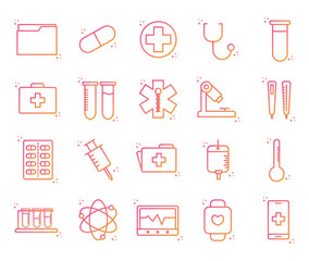 medical gradient style icon set vector design