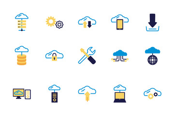 bundle of cloud computing lineal colors style icons