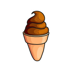 Chocolate ice cream in cone-shaped waffle cup