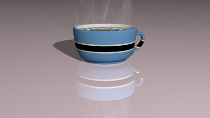 country flag of Botswana placed on a cup of hot coffee in a 3D illustration with realistic perspective and shadows mirrored on