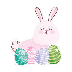 happy easter cute rabbit and decorative eggs ornament