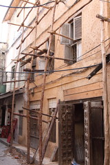 Fototapeta na wymiar Rickety Wooden Scaffolding in Stonetown, Zanzibar