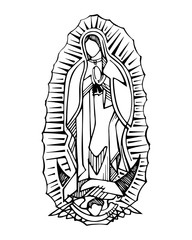 Virgin of Guadalupe ink hand drawn illustration