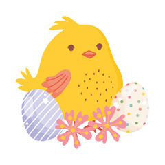 happy easter cute chicken decorative eggs flowers nature