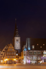 Town hall square of Quedlinburg, Germany at night