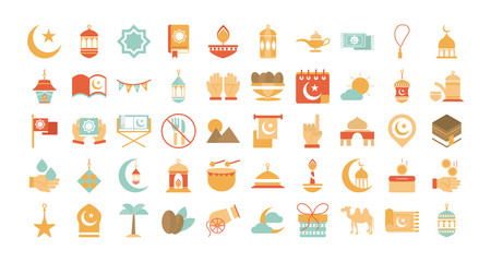 ramadan arabic islamic celebration icon set tone color icon - obrazy, fototapety, plakaty