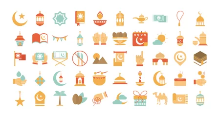 Fotobehang ramadan arabic islamic celebration icon set tone color icon © Stockgiu