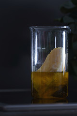 Solid butter and plant based oil mixed in glass flask