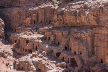 Ancient habitation in rocks of pink sandstone in Petra, Jordan, 'Rose City', one of the precious cultural properties of man's cultural heritage