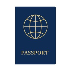 Biometric blue passport icon isolated on white background. Identity document with digital id for travel and immigration. Vector illustration.