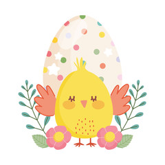 happy easter little chicken dotted egg flowers decoration cartoon