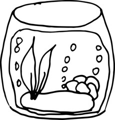 aquarium with water and algae coloring vector drawing