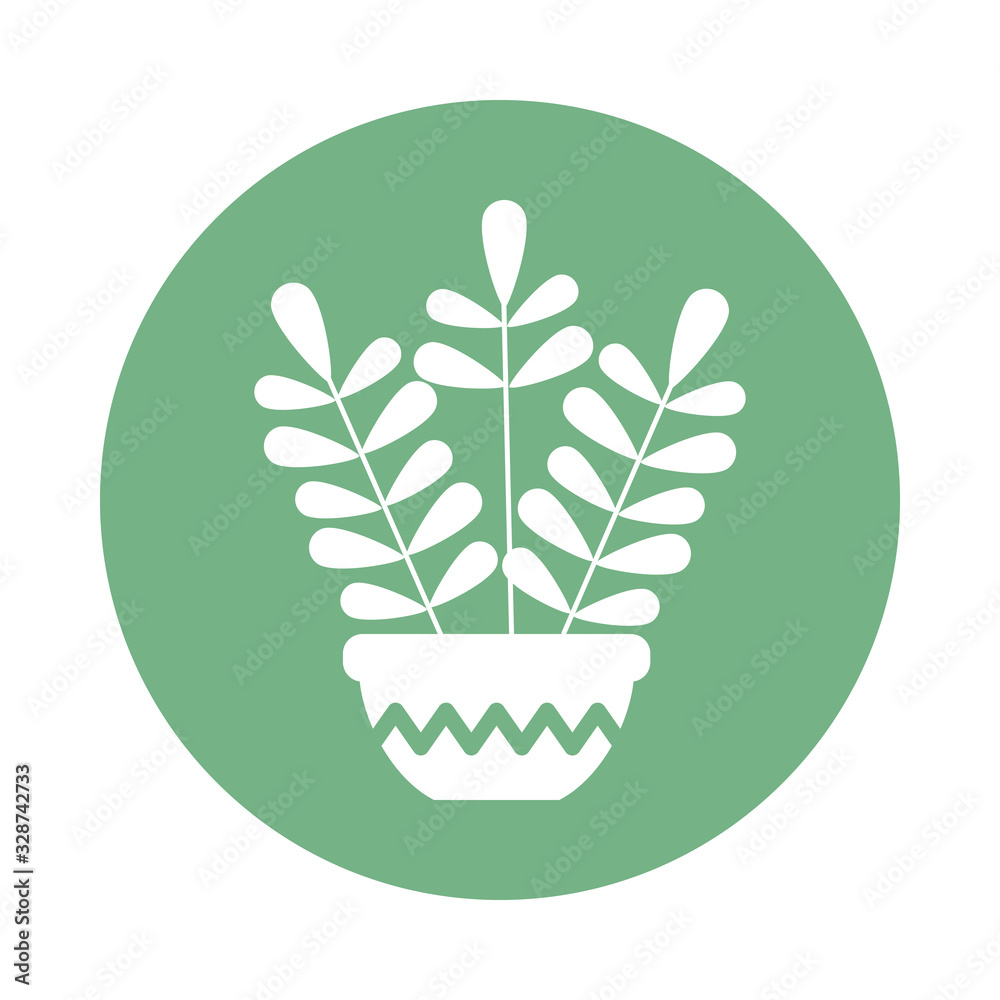 Wall mural houseplant with potted, block and flat style icon