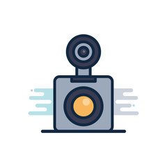 camera device with flash line fill block style icon vector design