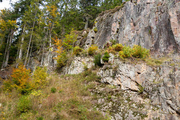 Landscape with trees and rocks along a trail nearby St. Blasien
