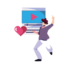 man with media player on white background