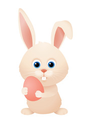 Cute ester bunny with easter egg, cartoon vector rabbit isolated on white