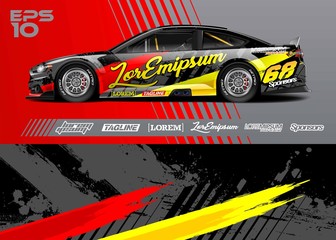 Car graphic livery design vector. Abstract stripe racing background for wrap race car, rally, drift car, cargo van, pickup truck and adventure vehicle. Full vector Eps 10.