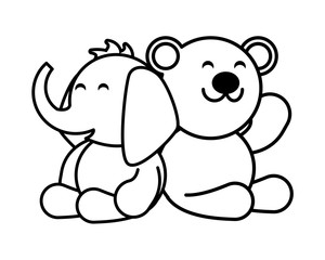 elephant and teddy bear on white background, baby toys