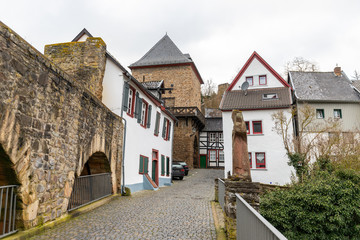 Fototapeta na wymiar Paved path along the historic city wall of Bad Muenstereifel
