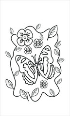 Butterfly and flowers ornament colouring image for kids books 