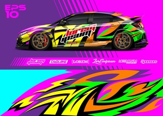 Car graphic livery design vector. Abstract stripe racing background for wrap race car, rally, drift car, cargo van, pickup truck and adventure vehicle. Full vector Eps 10.