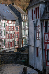 Half-timbered houses along the rur river in Monschau,