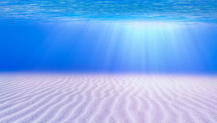 Blue sea or ocean water surface and underwater with sunny day