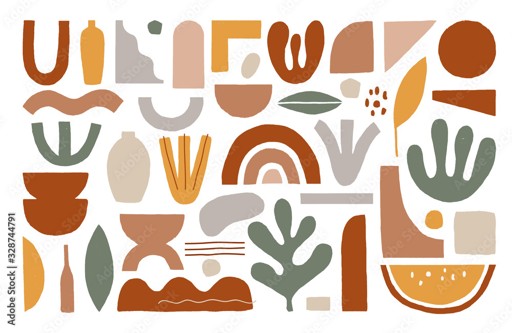 Poster collection of abstract graphic shapes. minimalist forms in the style of modern art. trendy graphic e
