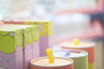Gift shop.Gift boxes on a white background. Soft focus.